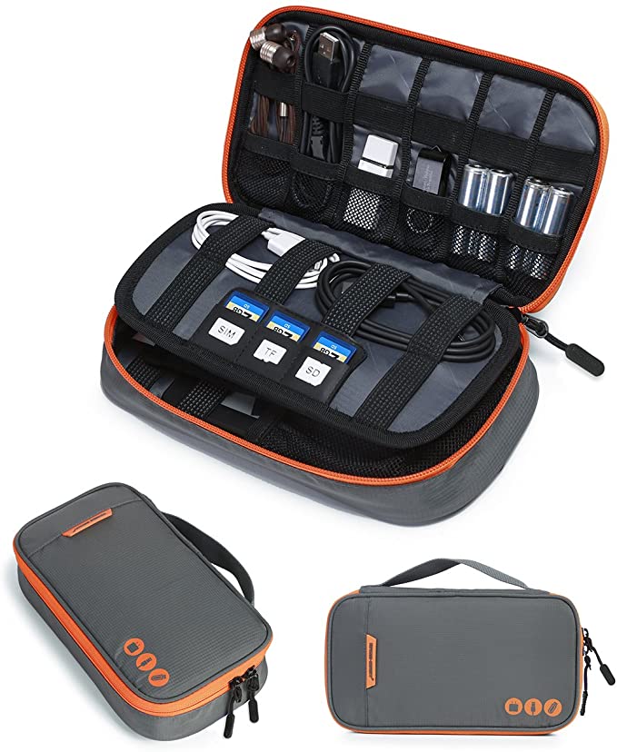BagSmart Electronic Accessory Travel Organizer (grey/orange; 9"L x 4.9"W x 1.5"H) $8.50 + Free Shipping w/ Prime or on orders $25+