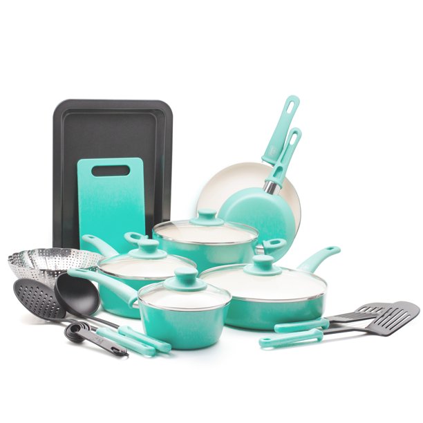 18-Piece GreenLife Stay-Cool Soft Grip Cookware Set (pink, turquoise, gray) $69.97 + Free Shipping