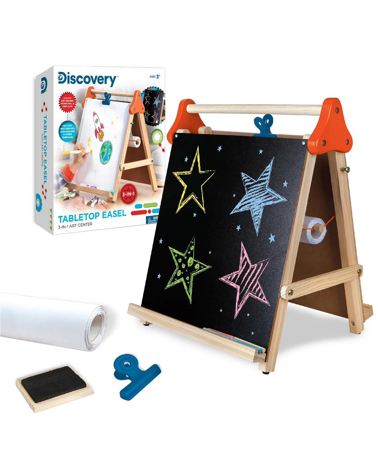 Discovery Kids' 3-in-1 Tabletop Dry Erase, Chalkboard, & Painting Art Easel Set (wood frame) $20.95 + SD Cashback + Free Store Pickup at Macys or F/S on $25+