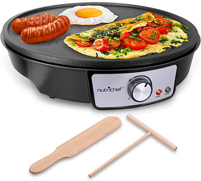 12" NutriChef Electric Griddle & Crepe Maker Cooktop w/ Wooden Spatula & Batter Spreader $25 + Free Shipping