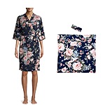 3-Piece Mommy &amp; Me Matching Women's Robe + Infant Swaddle + Infant Headband or Knot Cap (navy floral, grey stripe; size S/M only) $5 + Free Shipping w/ Walmart+ or on $35+