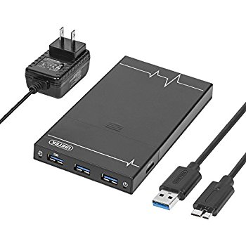 UNITEK USB 3 to 2.5-IN SATA External HDD Enclosure with 1-port BC 1.2 charging and 2-port USB 3 Hub, $7.99 AC Amazon