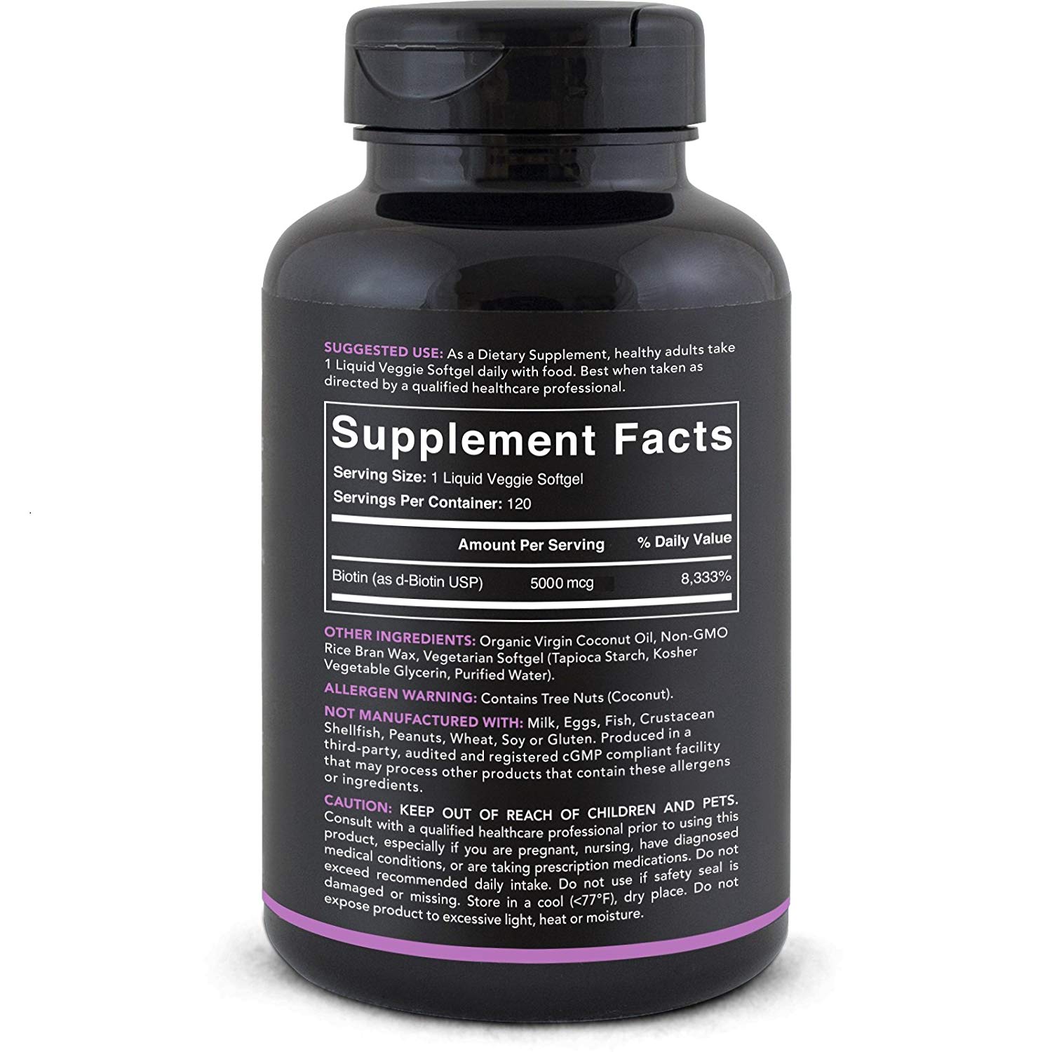 Biotin (5000mcg) Infused with Organic Virgin Coconut Oil - 120 Veggie softgels $11.22