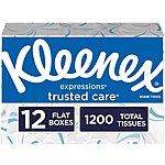 Kleenex Trusted Care Facial Tissues, 12 Rectangular Boxes, 100 Tissues per Box (1,200 Tissues Total) $12.50