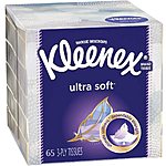 Kleenex Ultra Soft Facial Tissues, 1 Cube Box, 65 Tissues (Packaging May Vary)  $1.58