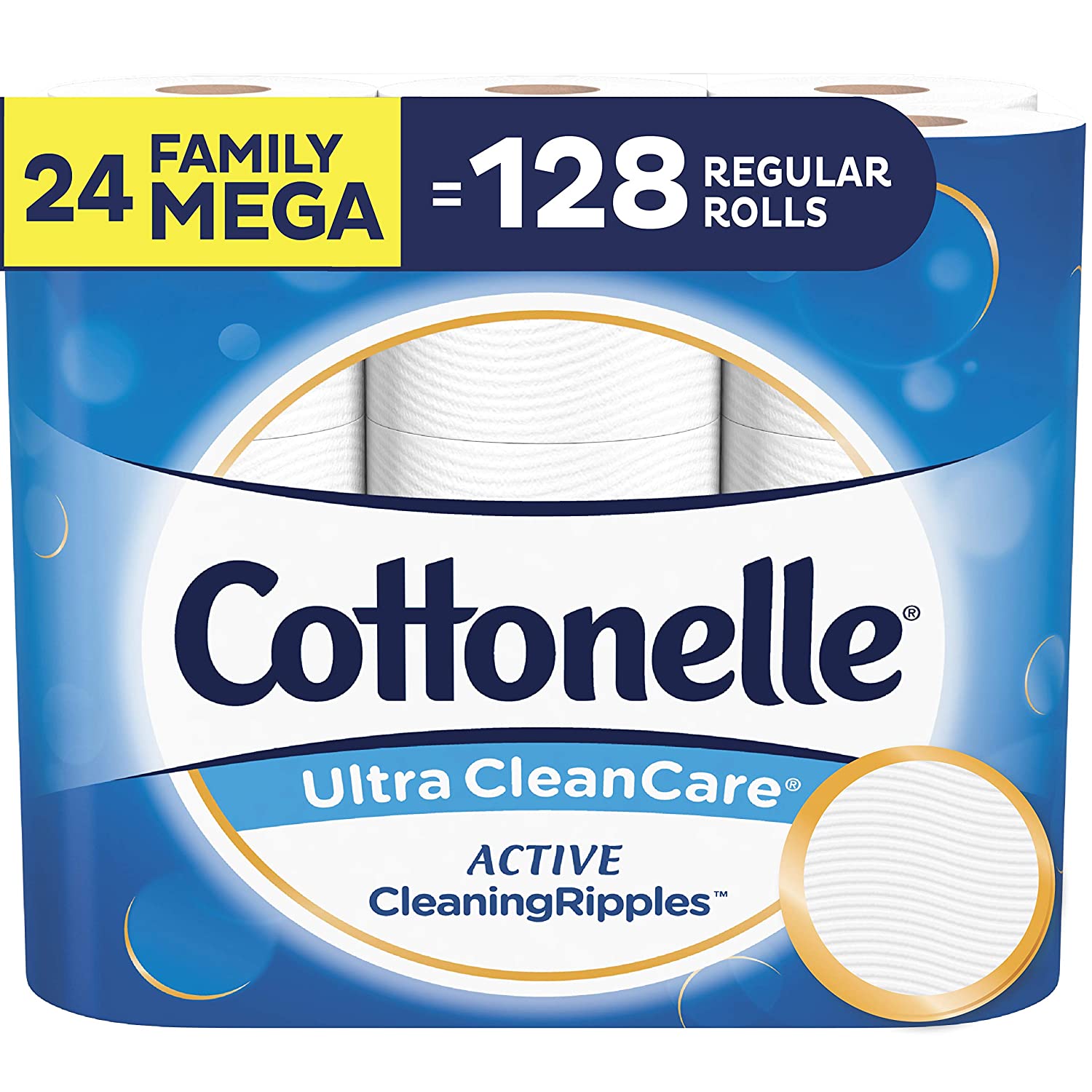 Cottonelle Ultra CleanCare Soft Toilet Paper with Active CleaningRipples, 24 Family Mega Rolls $25