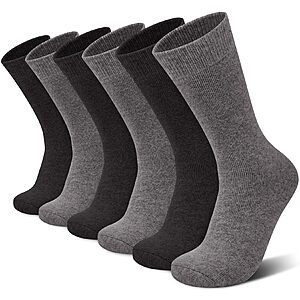 6 Pairs Merino Wool Socks for Men Thick Warm Thermal Winter Striped Dress Hiking Crew Men Socks Size 9-14 $9.99