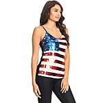 Anna-Kaci Womens Patriotic American USA Flag Sequin Cami Shirt Blouse Tank Top $15 + tax