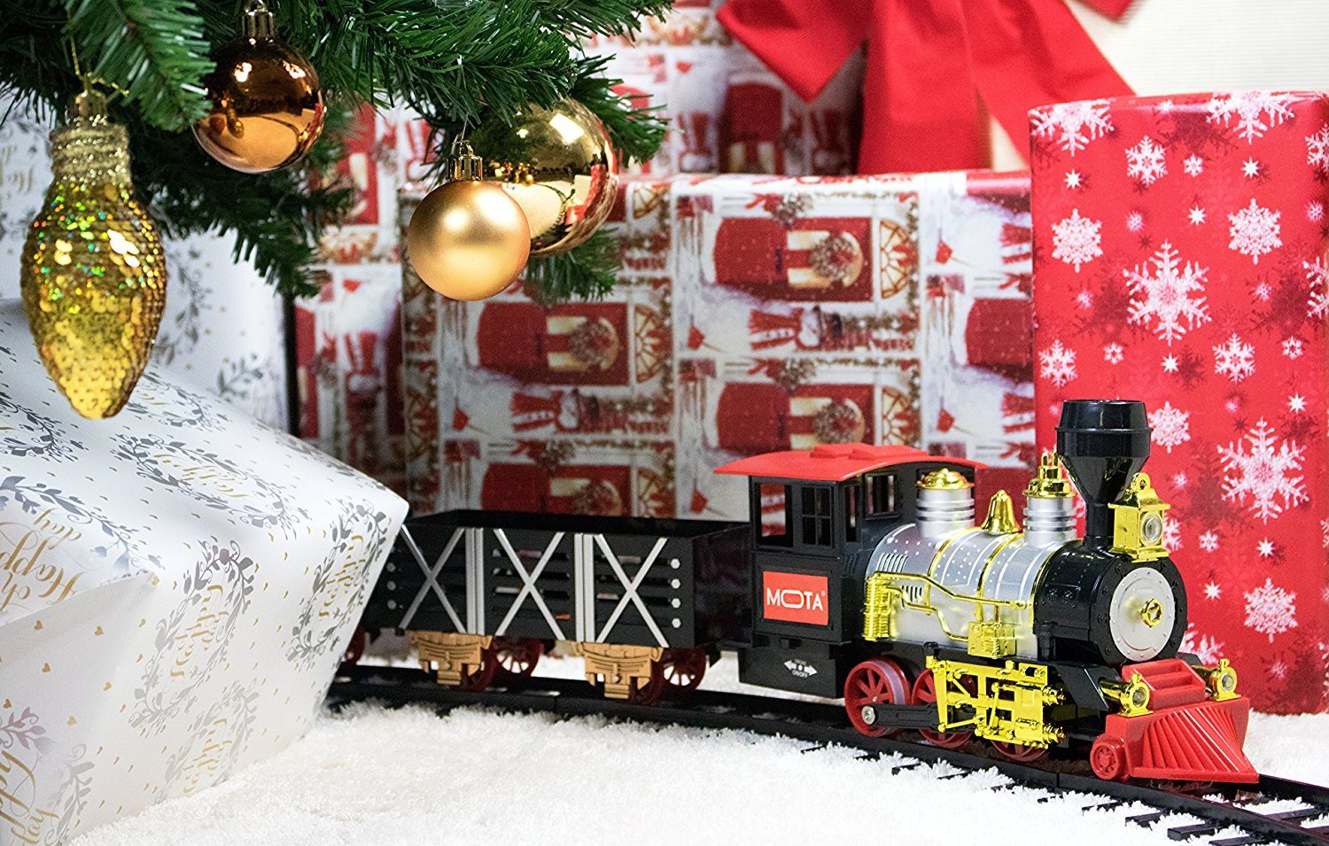 christmas tree train with smoke