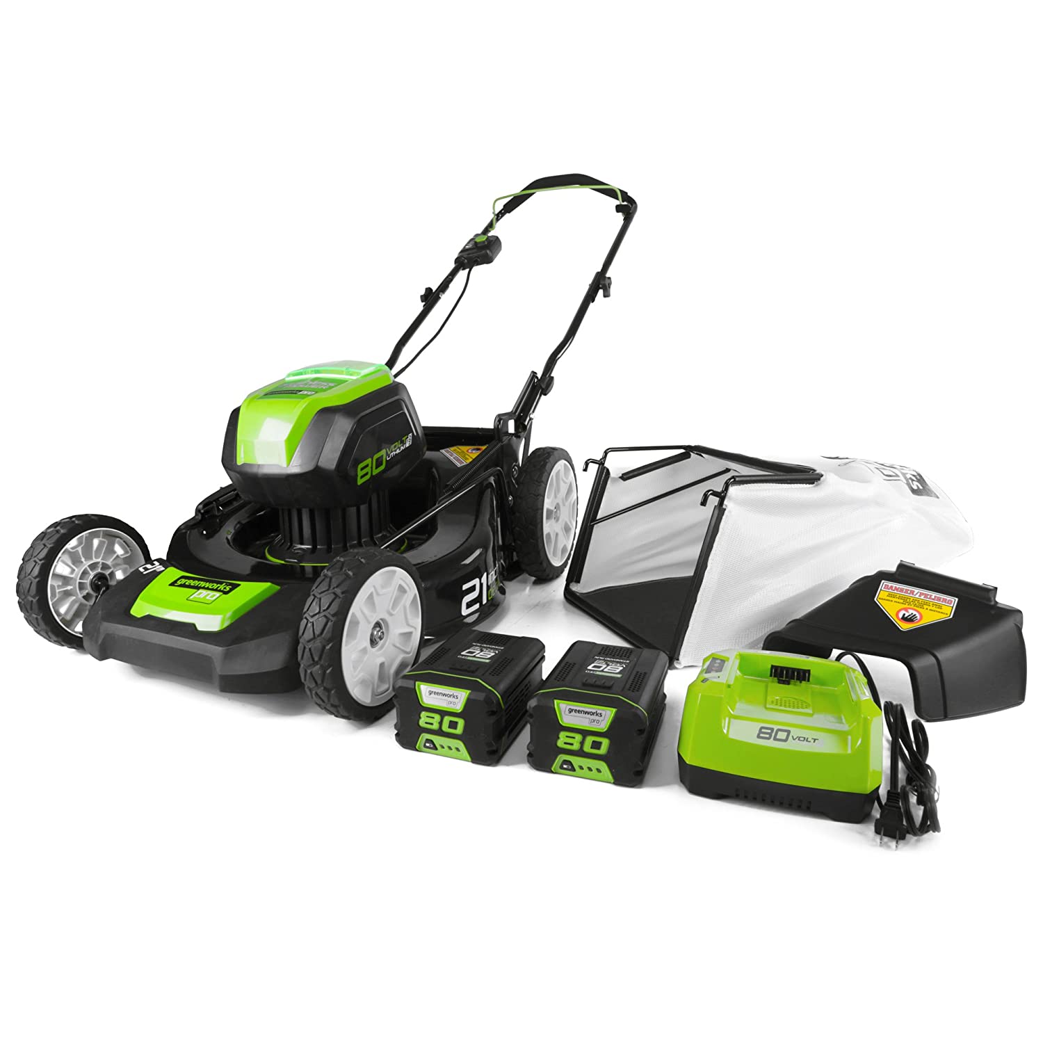 Greenworks GLM801601 21-Inch 80V Cordless Push Lawn Mower, includes two 2Ah Batteries and Charger - $379