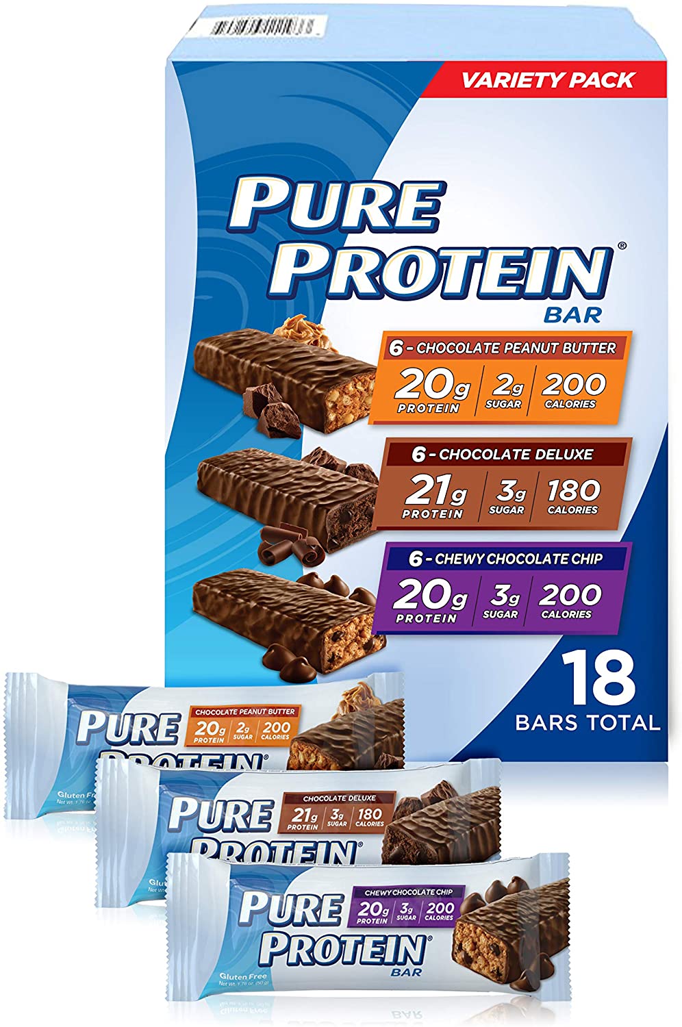 Pure Protein Bars, High Protein, Nutritious Snacks to Support Energy, Low Sugar, Gluten Free, Variety Pack, 1.76oz, 18 Pack  $7 shipped