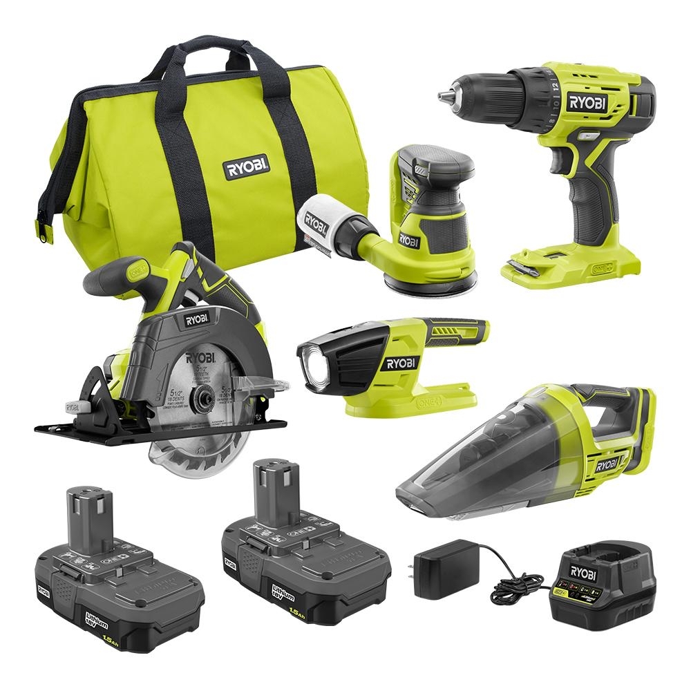 RYOBI ONE+ 18V Cordless 5-Tool Combo Kit with (2) 1.5 Ah Compact Lithium-Ion Batteries, Charger, and Bag-PCK300KSB - $149