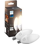 2-Pack Philips Hue 40W White LED Bluetooth Smart Candle Bulb $17.99