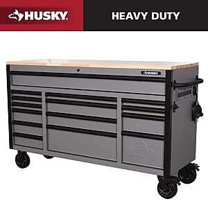 YMMV Heavy Duty 61 in. W x 23 in. D 15-Drawer Matte Gray Mobile Workbench Cabinet with Solid Wood Top $798