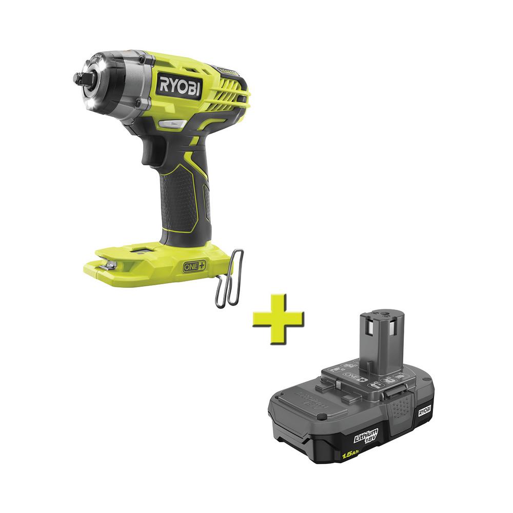 Ryobi 18 Volt One Cordless 3 8 In Impact Wrench 1 5 Ah Lithium Ion Battery 79 00 Home Depot