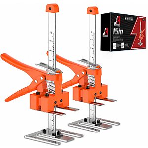 -71% [Lightning Deal] JANNIRESS 2 Pack Labor Saving Arm Jack, 15" Handheld Furniture Lifter Tool & Height Adjuster, 400lbs Heavy Duty Wall Tile & Cabinet Jack Yellow/White $39.99
