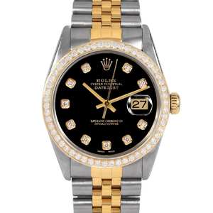 Pre-Owned Rolex 16013 Men's 36mm Datejust Watch Custom Black Diamond Dial & Bezel (3 Year Warranty) (Good) - Walmart.com $7150