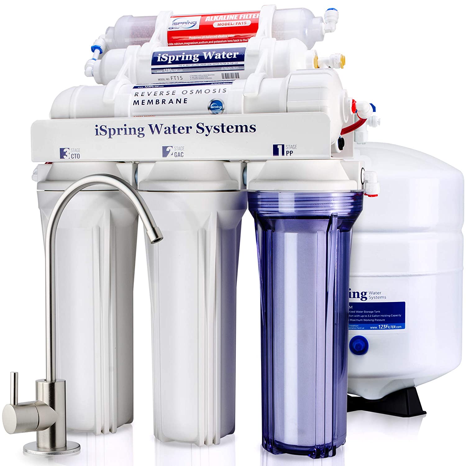 iSpring RCC7AK 6-Stage Superb Taste High Capacity Under Under Sink Reverse Osmosis Drinking Water Filter System with Alkaline Remineralization - Natural pH, White $164.35