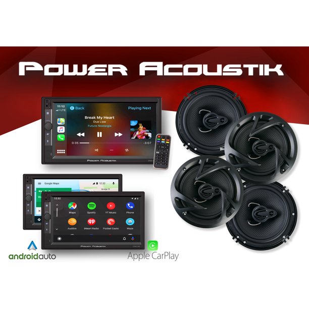 Walmart B&M YMMV Power Acoustik Car Stereo Combo | Car Play/Android Auto Receiver & (4) 6.5" Speakers touchscreen 7" HD LCD $37.50
