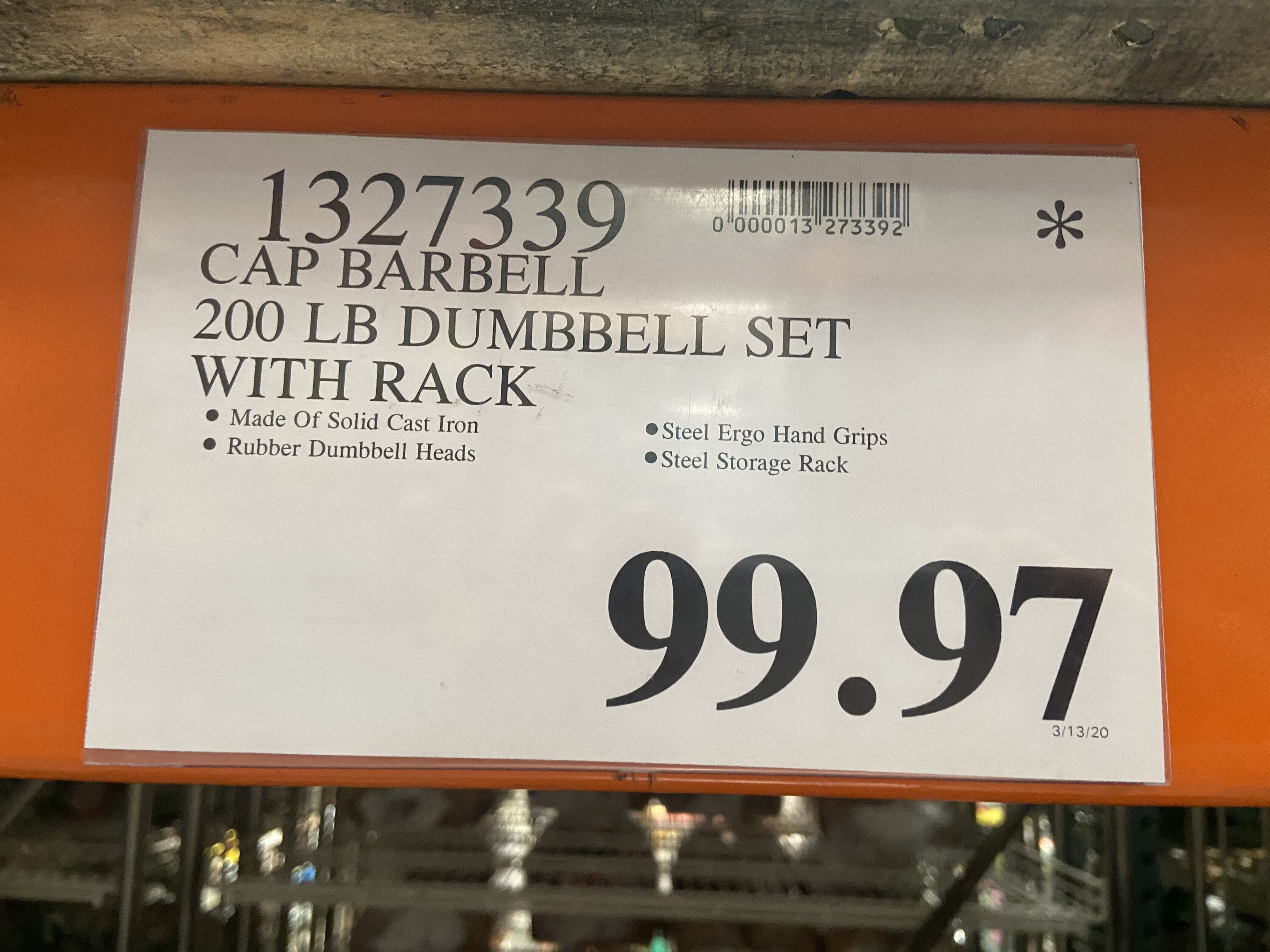 Cap Dumbbells 200lb weight set with rack clearanced at Costco for $99 B&M only YMMV