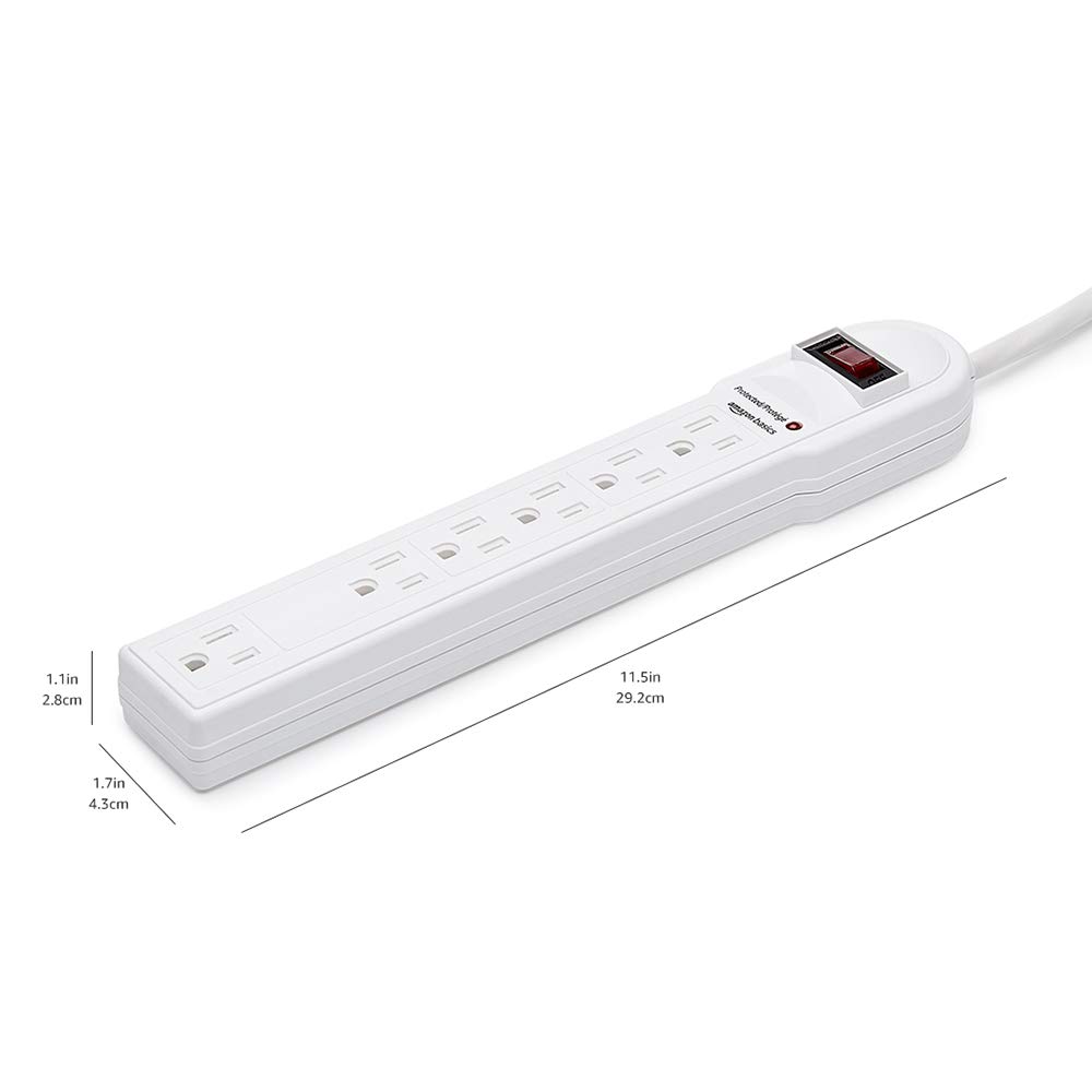 Amazon Basics 6-Outlet Surge Protector Power Strip, 6-Foot Long Cord, 790 Joule - White $6.16