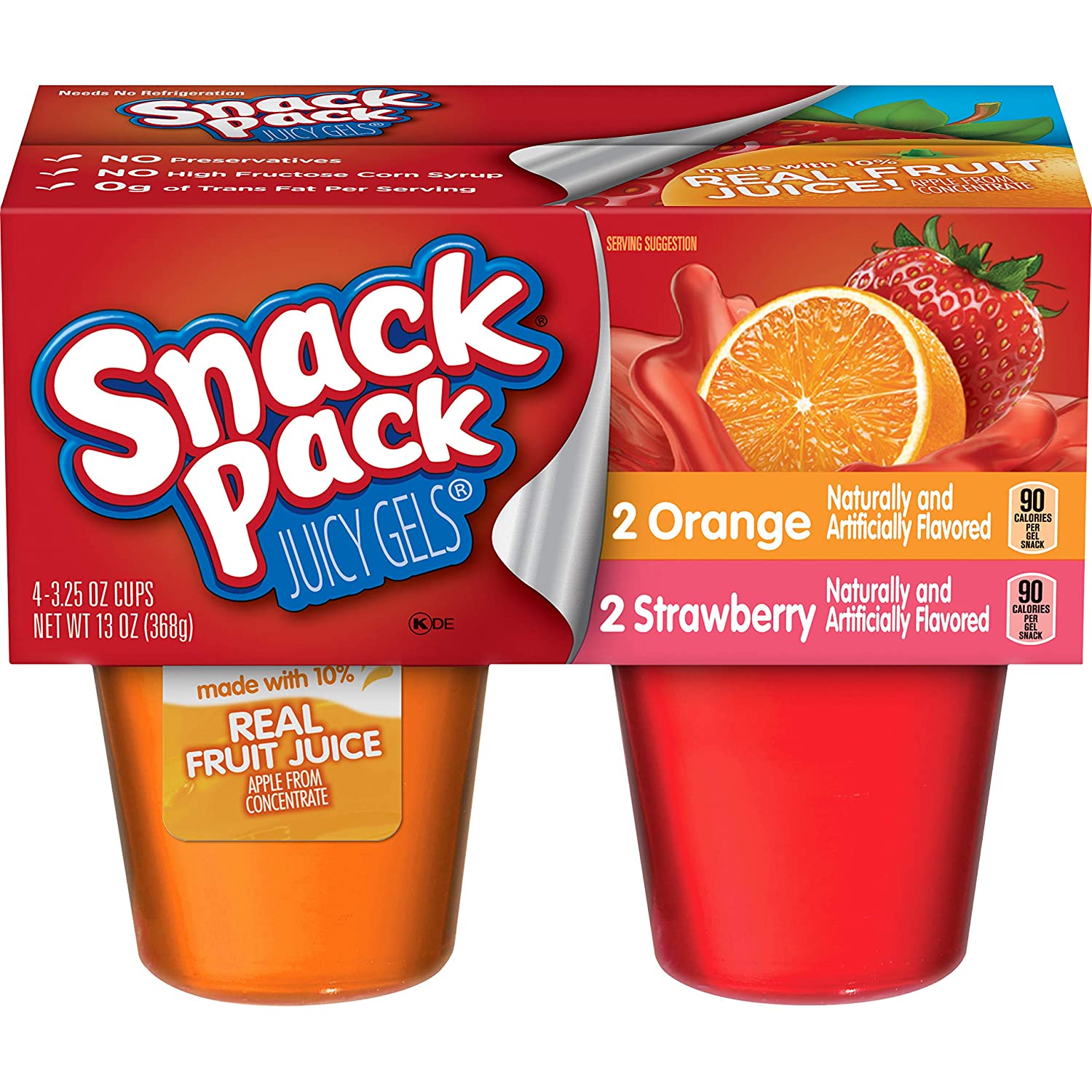 4-Count 3.25-Oz Cups Snack Pack Juicy Gels Strawberry & Orange 4 for $4.50 (16 Total Cups - $1.12 each pack) w/ S&S + Free Shipping w/ Prime or on orders $25+