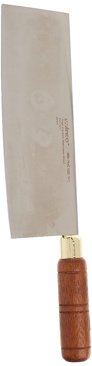 Winco KC-101 8 in. High-Carbon Stainless Chinese Cleaver w/ Wooden Handle 