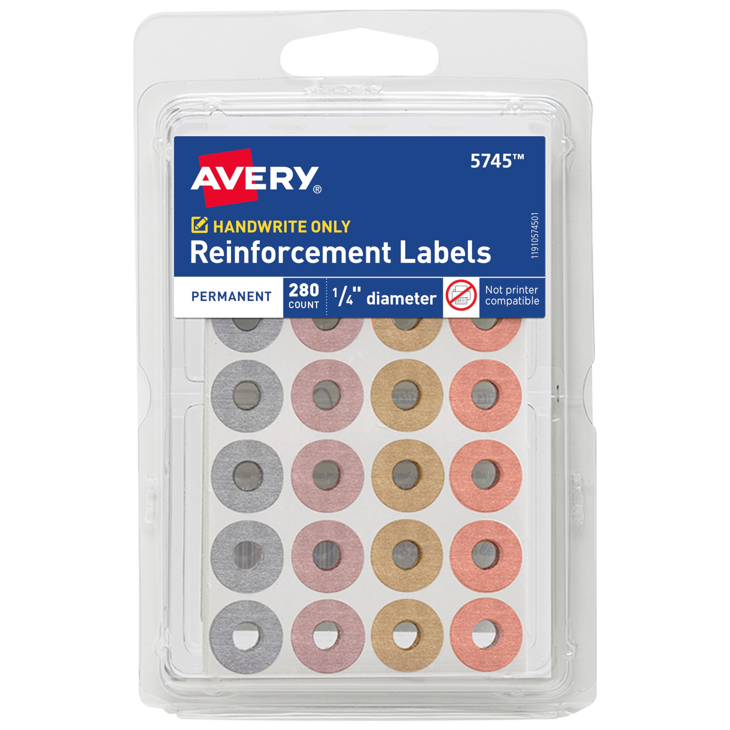 280-Count Avery Self-Adhesive Hole Reinforcement Labels (1/4" Diameter, 5745) $1.18 + Free Shipping w/ Prime or on $35+