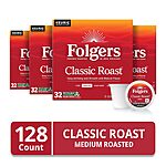 128-Count Folgers Classic Roast Medium Coffee K-Cup Pods $35 w/ S&amp;S + Free Shipping