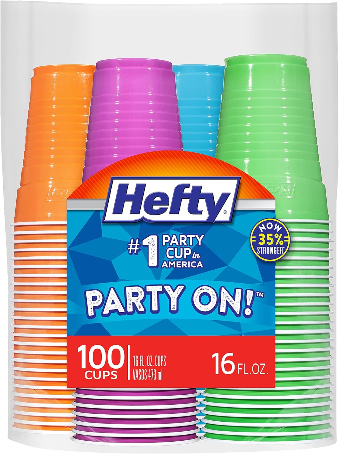 100-Count Hefty 16-Oz Party On Plastic Cups (Assorted Colors) $7 w/ S&S + Free Shipping w/ Prime or on $35+