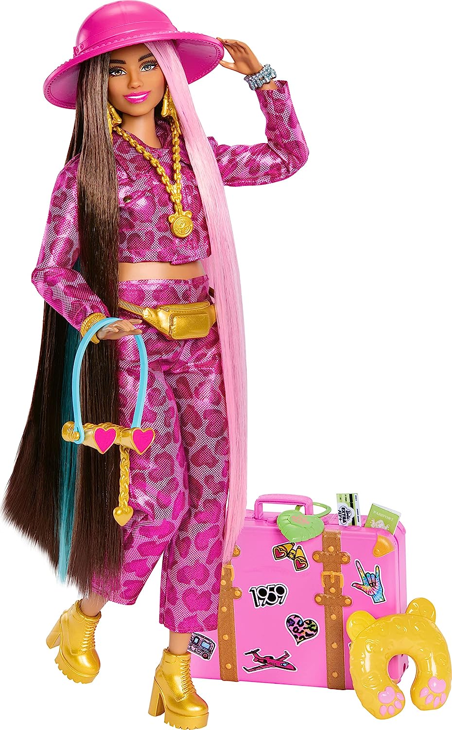Barbie Extra Fly Travel Doll w/ Colorful Hair, Pink Camo Outfit, Golden Boots & Accessorie $15 + Free Shipping w/ Prime or on $35+