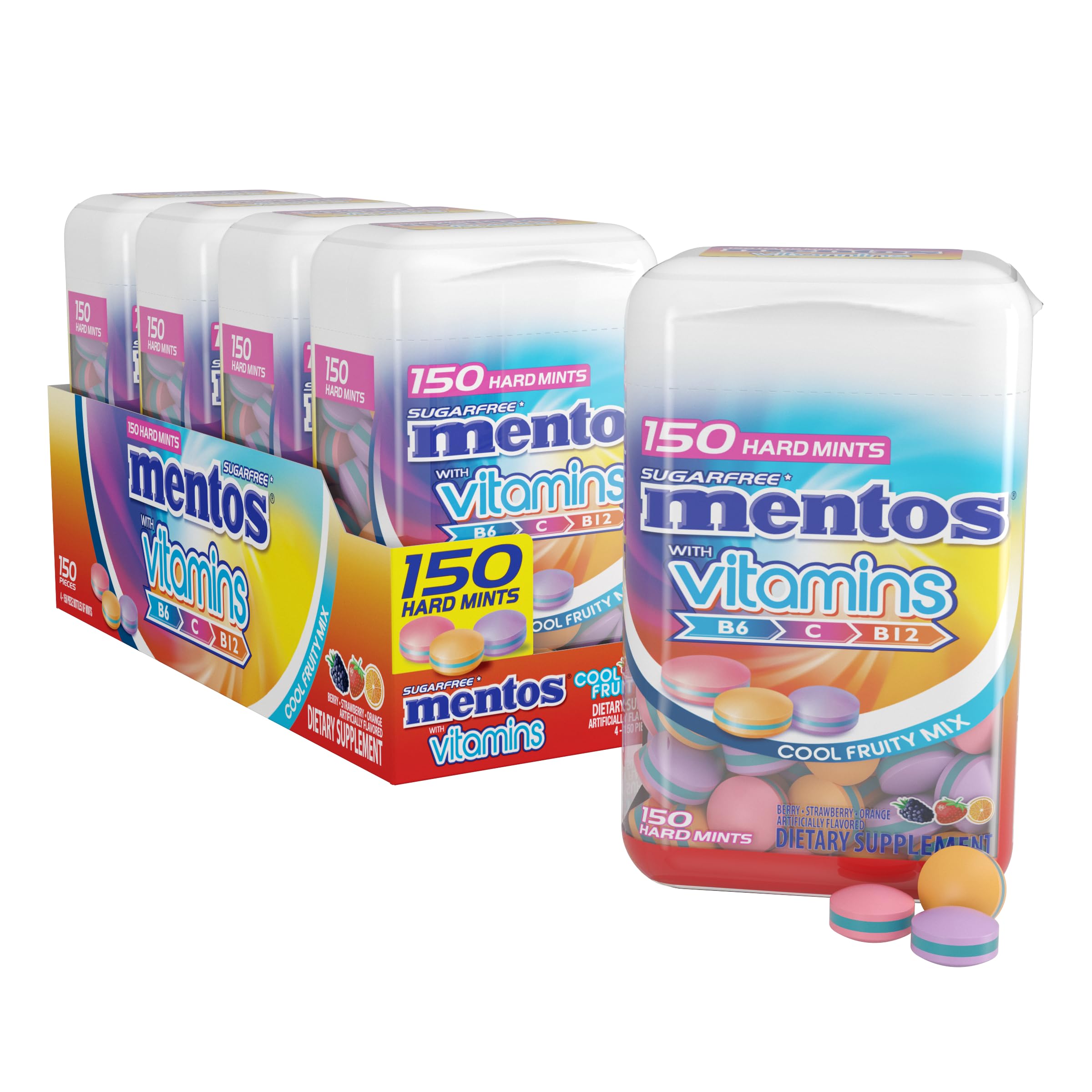 4-Pack 150-Piece Mentos Vitamin Sugar-free Hard Mints (Cool Fruity Mix) $10.57 w/ S&S + Free Shipping w/ Prime or on $35+