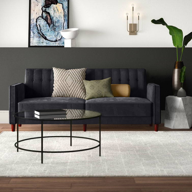 81.5" Perdue Velvet Square Arm Convertible Sofa (Black Velvet) $267 + Free Shipping