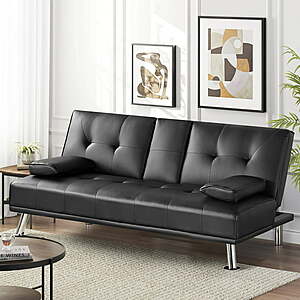 LuxuryGoods Modern Faux Leather Futon w/ Cupholders & Pillows (Various Colors) $  140 + Free Shipping