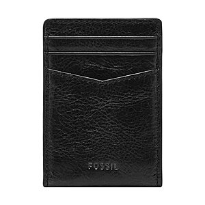Fossil Men's Andrew Card Case Leather Wallet w/ Money Clip Front (Black)
