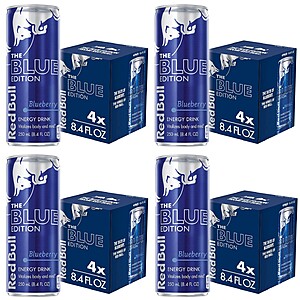 Select Amazon Accounts: 4-Pack 8.4-Oz Red Bull Blue Edition Energy Drink 4 for $17.55 ($4.39 each 4-pack) & More