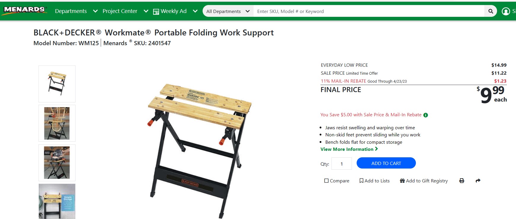 BLACK+DECKER Workmate 125 30 in. Folding Portable Workbench and Vise 9.97