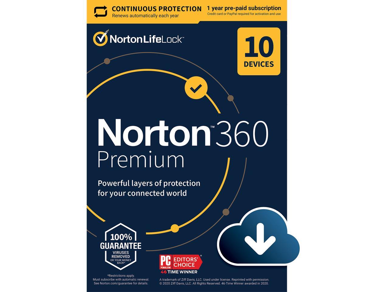 Norton 360 Premium 2021 Antivirus Software: 1-Year / 10 ...
