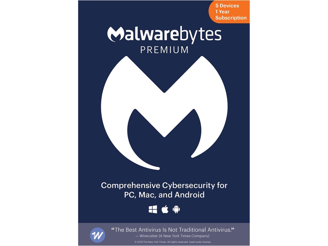 Malwarebytes Premium 4.0 - 5 Devices / 1 Year - Key Card $20