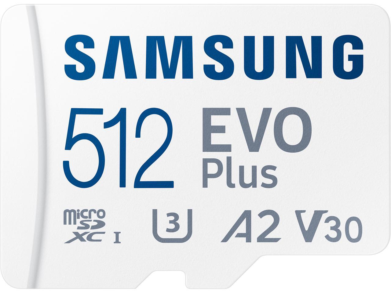 512GB SAMSUNG EVO Plus U3/A2/V30 microSDXC Flash Card w/ Adapter $55