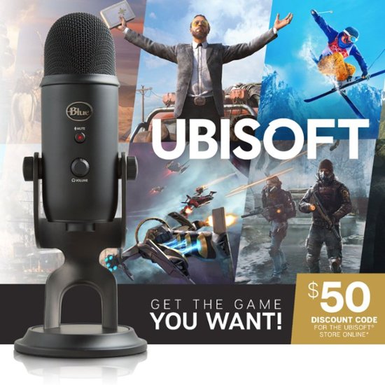 Blue Yeti Blackout USB Microphone (Black) + $50 Ubisoft Discount Code $115