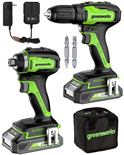 Greenworks 24V Max Cordless Brushless Drill + Impact Combo Kit, (2) 2.0Ah Batteries, FAST Charger, and Bag Included $73.75