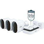 Arlo Pro 4 Spotlight Camera Security Bundle 3 Wire-Free Cameras w/ Color Night Vision (12 Pc - White) $250