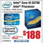 Intel Core i5-3570K Retai Processor $188@Frys