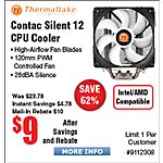 Thermaltake TT Contac Silent 12 120mm CPU Cooler (AMD/Intel) $9 AR@Frys