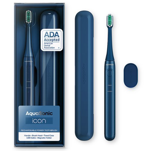 AquaSonic Rechargeable Toothbrush | Magnetic Holder & Slim Travel Case - Navy $18