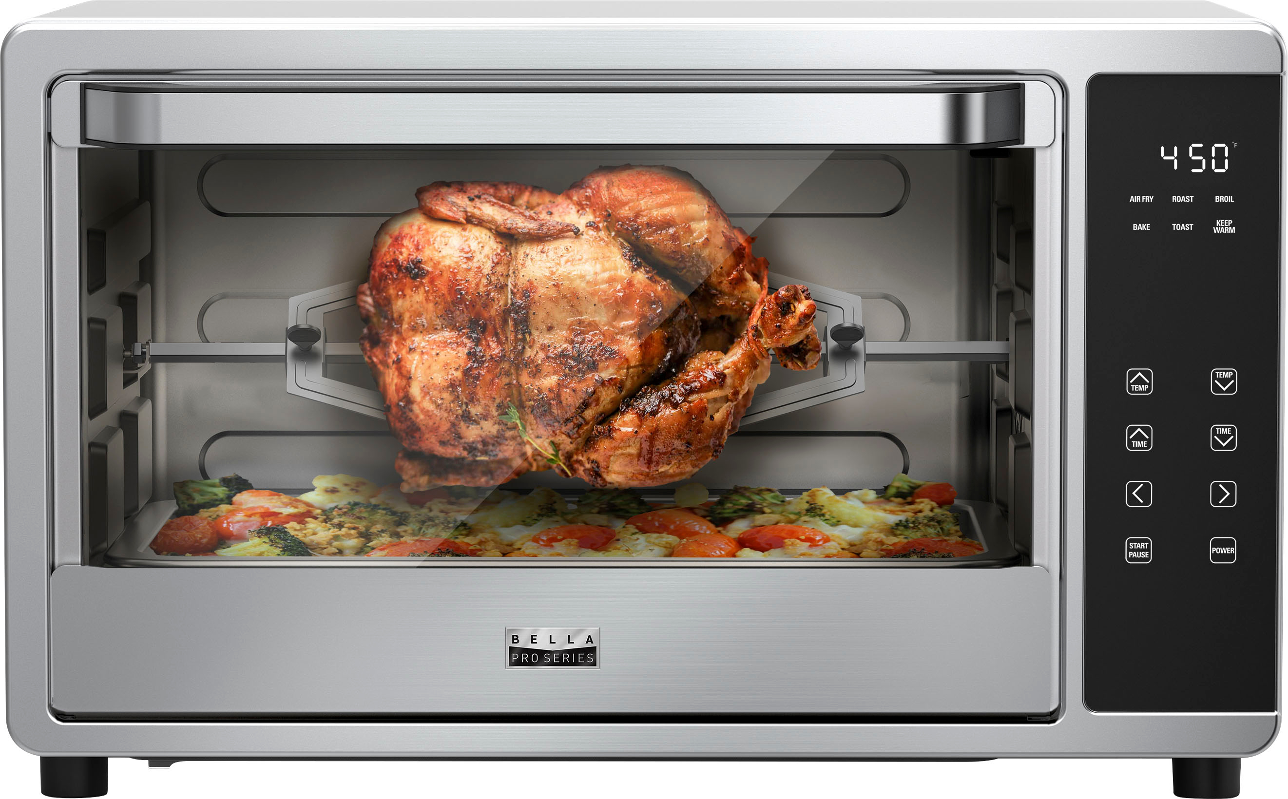 Bella Pro Series - 6-Slice Air Fryer Toaster Oven with Rotisserie - Stainless Steel $60