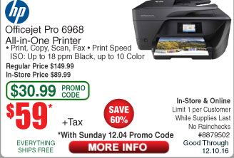 HP OfficeJet Pro AIO Printer $59@Frys (starts 12/4 w /emailed code) 2TB WD Mainstream Hard Drive $54; LG 27" 1080p IPS Monitor $129; 4TB Seagate Backup Plus Slim $109;  3TB Red $99