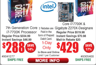 Intel Core i7-7700K CPU $288 (starts 11/2)
