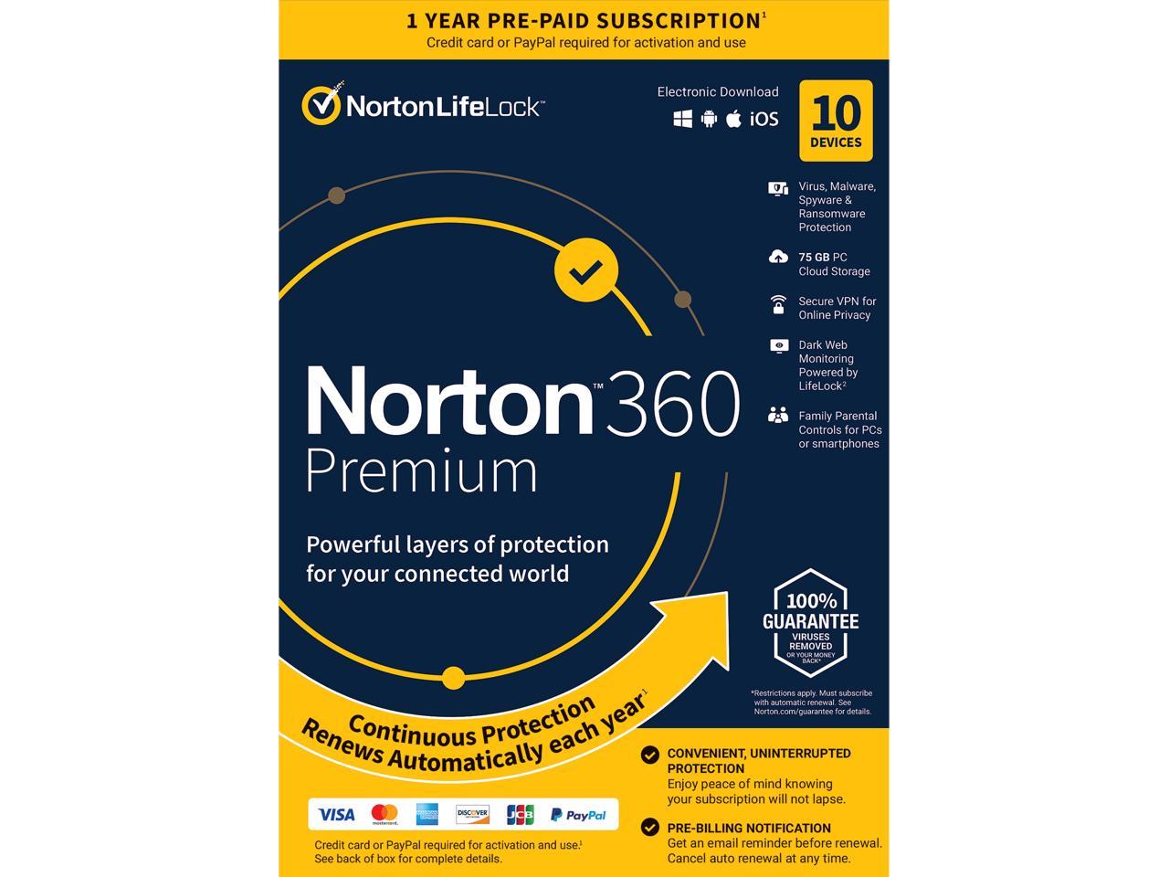 Norton 360 Premium 2021 - Antivirus Software (10 Devices) with Auto Renewal [Key card] | DL $22 @Newegg; ($40 bundled w/Block Tax Deluxe + State)